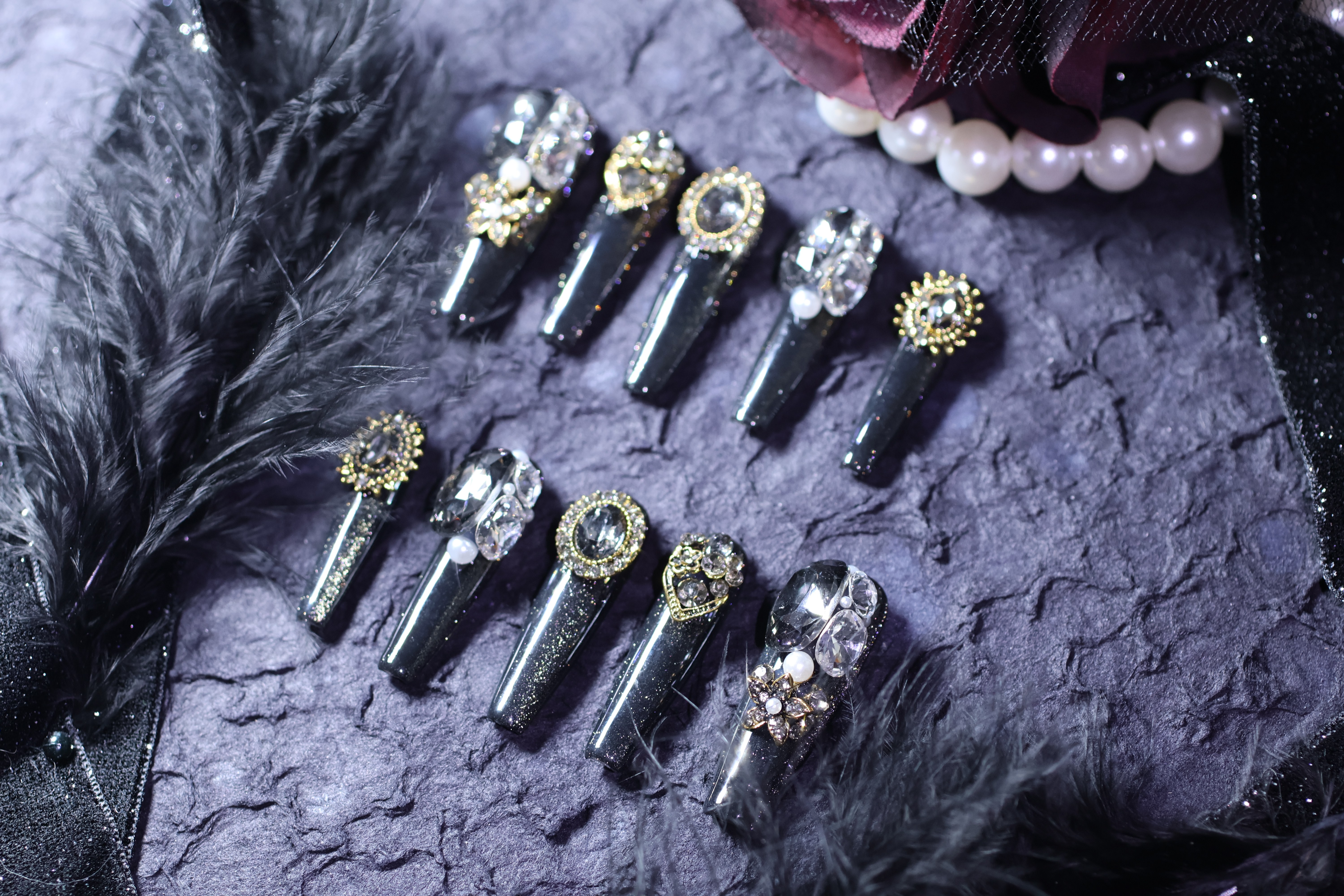 【118暗金序】黑金高级38mm梯爆闪纯手工穿戴甲满钻,彩妆/香水/美妆工具,穿戴甲/甲片,淘宝优惠券,粉丝福利购,淘宝优惠卷