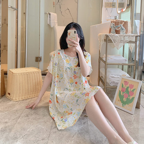 棉绸春秋薄款甜美可外穿女睡裙