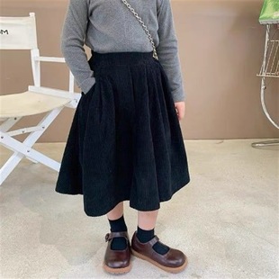 春秋冬女童半身裙百搭女宝宝a字裙洋气女孩中长款灯芯绒裙子加绒