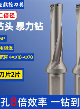 U钻二倍径数控超长2D钻头加大暴力打孔钻WCSP刀片内冷出水深孔钻