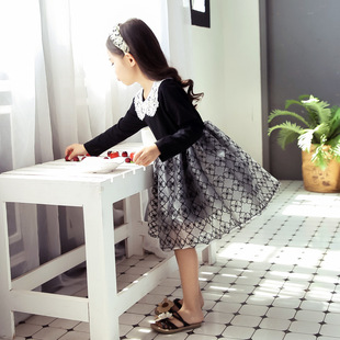 春上新 春款童裙 女童连衣裙黑色长袖精品棉质儿童连衣裙中大童裙