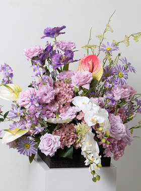 婚礼紫色桌花摆件仿真花艺定制酒店签到桌花堆花束服装橱窗花卉