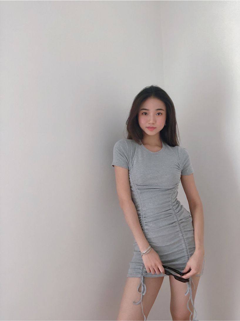 WITHANGEL 欧美ins性冷淡风连衣裙性感抽绳褶皱紧身包臀短裙短袖