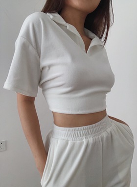 夏日新款白色polo衫时尚套装休闲开衩短裤短袖薄款运动两件套夏季