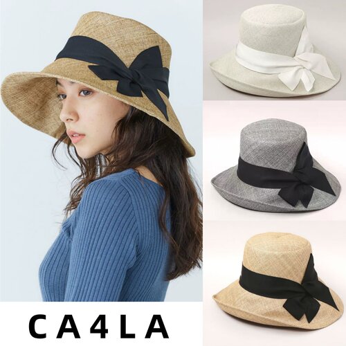 ca4la度假宽檐草帽女夏防晒遮阳帽蝴蝶结可折叠海边沙滩渔夫帽子