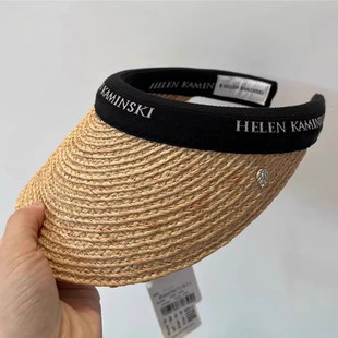 日本夏季h牌拉菲草帽女夏遮阳防晒沙滩帽空顶防紫外线帽子upf50+