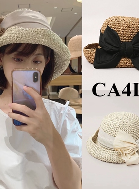 日本ca4la新款雅致蝴蝶结度假小草帽防晒遮阳UV编织帽可折叠调节