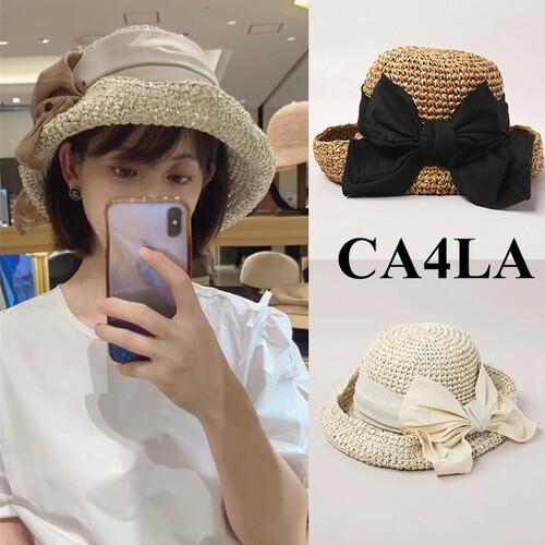 日本ca4la新款蝴蝶结度假小草帽
