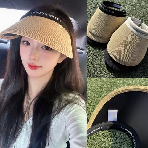 草帽女夏季空顶防晒遮阳帽拉菲草防紫外线UPF50+沙滩度假太阳帽子