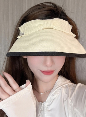 日本 防晒帽女UVCUT防紫外线小香风蝴蝶结夏空顶出游草帽