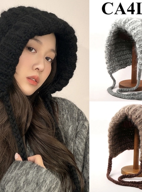 ca4la新款巴拉克拉法帽长辫针织帽子女冬编织羊毛毛线包头帽保暖