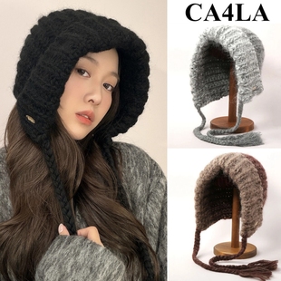 ca4la新款巴拉克拉法帽长辫针织帽子女冬编织羊毛毛线包头帽保暖