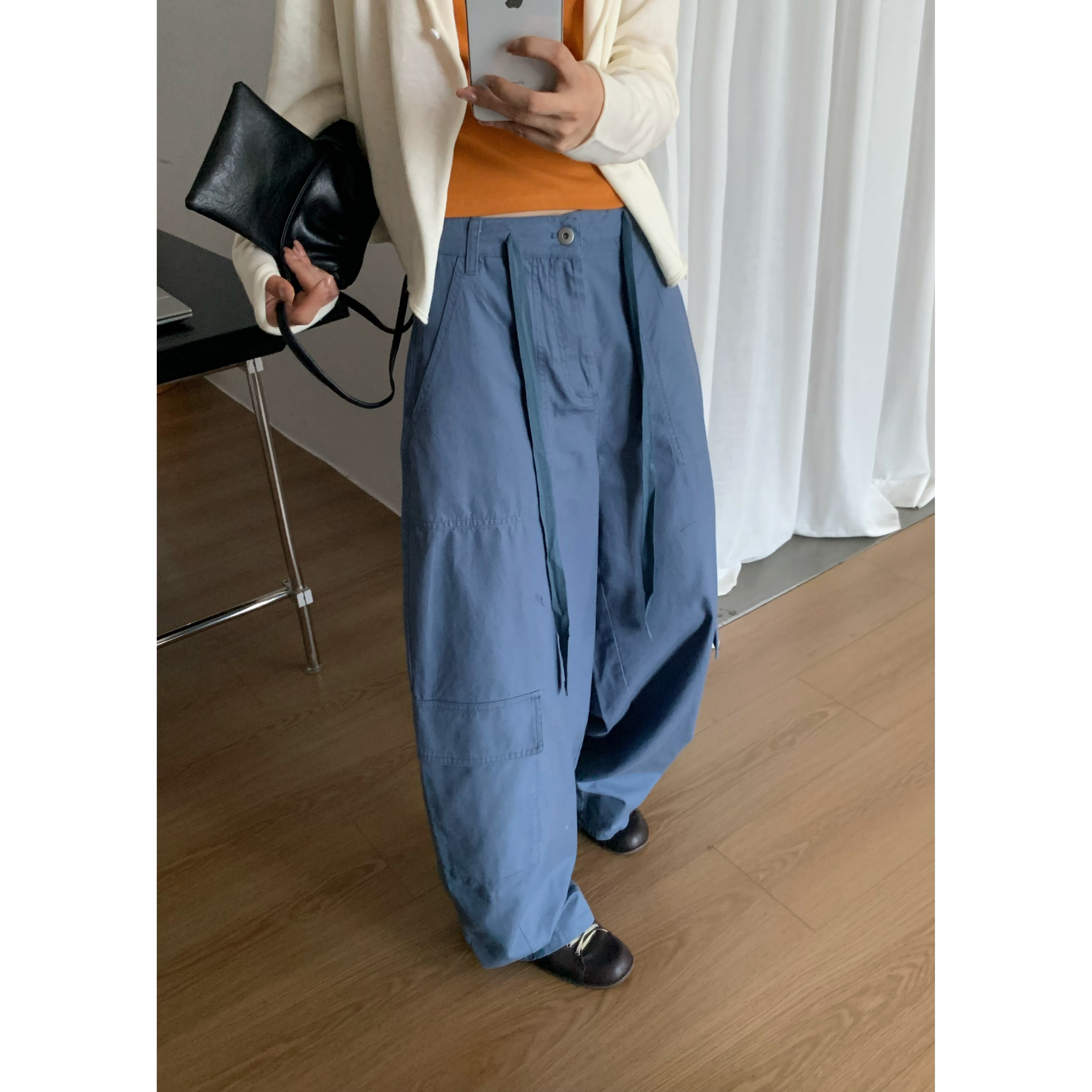 韩系设计感显瘦阔腿工装裤女图片