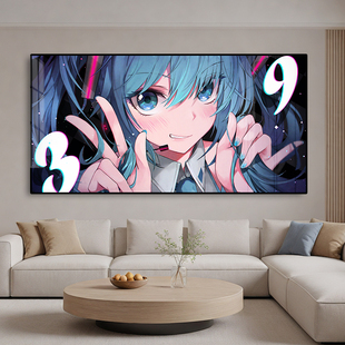 饰 饰画客厅动漫发光壁画房间装 初音未来二次元 挂画卧室led灯装