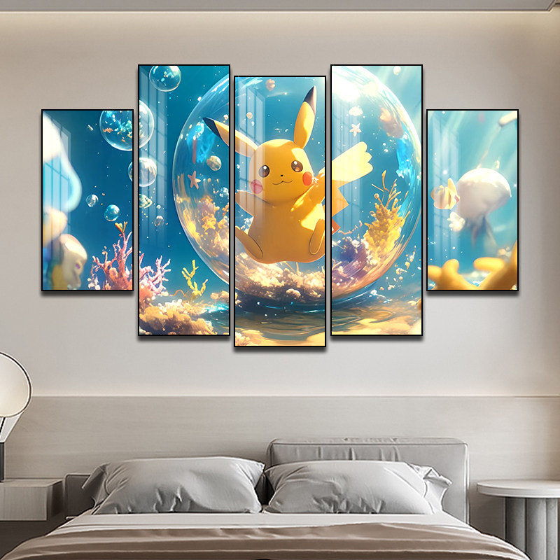 宝可梦皮卡丘二次元led灯发光挂画卡通动漫儿童房装饰画卧室壁画