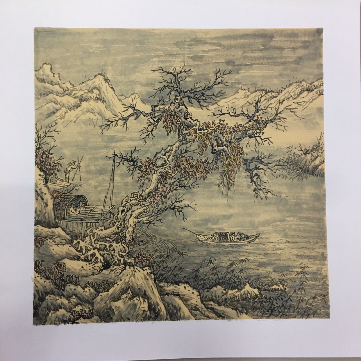 纯手绘国画山水三尺斗方卡纸小品山水仿古真迹原稿手工装饰画图片