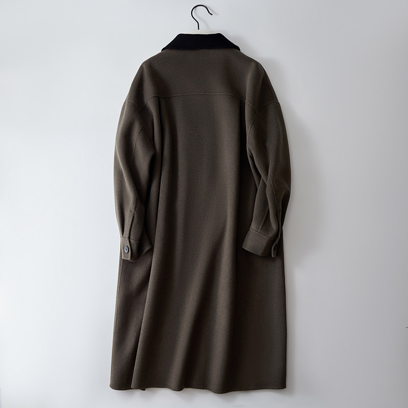 过膝长款双面毛呢外套宽松翻领拼色羊毛男大衣F1850*P365控599,女装短外套,电商D221(原钱塘6000)