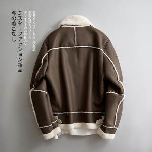 2025新款皮毛一体机车服外套休闲短款翻领男士夹克F523*P265控399图片