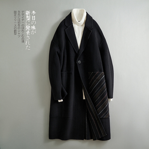 中长款双面毛呢拼色男士大衣西装领韩版羊毛外套F1819*P385控699图片