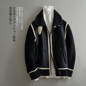 2025新款皮毛一体机车服外套休闲短款翻领男士夹克F525*P265控399图片