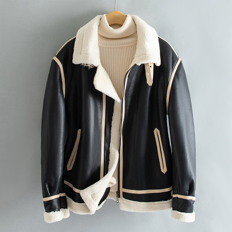 皮毛一体短款皮衣机车服加厚颗粒绒男士夹克棉服F518*P265控399，男装夹克，电商D221(原钱塘6000)