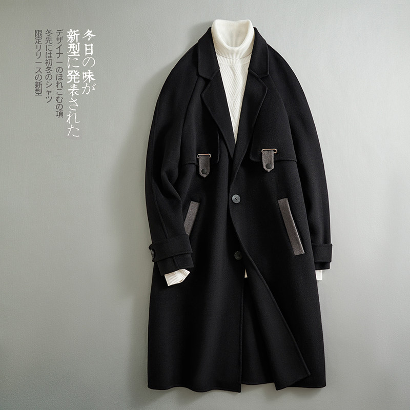 双面毛呢拼色长款大衣男士休闲韩版羊毛外套F1818*P385控699,女装短外套,电商D221(原钱塘6000)