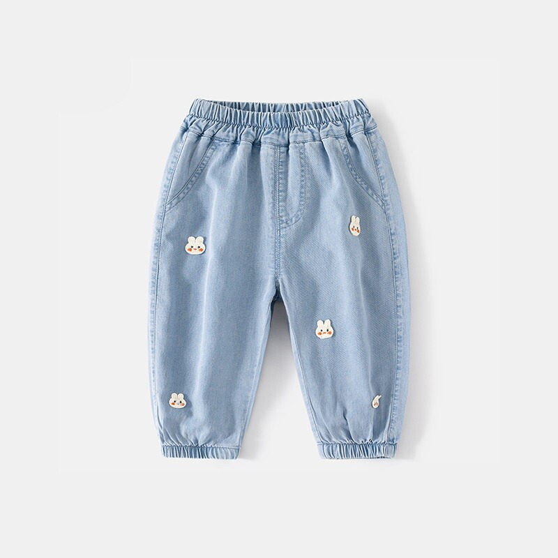 英国DHWA女童牛仔裤春装女宝宝冰丝裤子春秋款儿童休闲束脚裤秋季