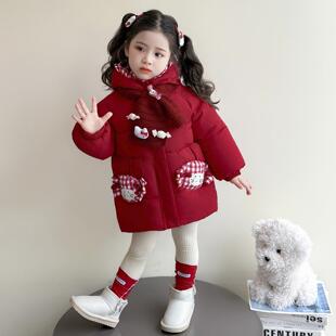 英国DHWA女童羽绒服冬装儿童糖果加厚女宝宝秋冬季拜年服外套红色