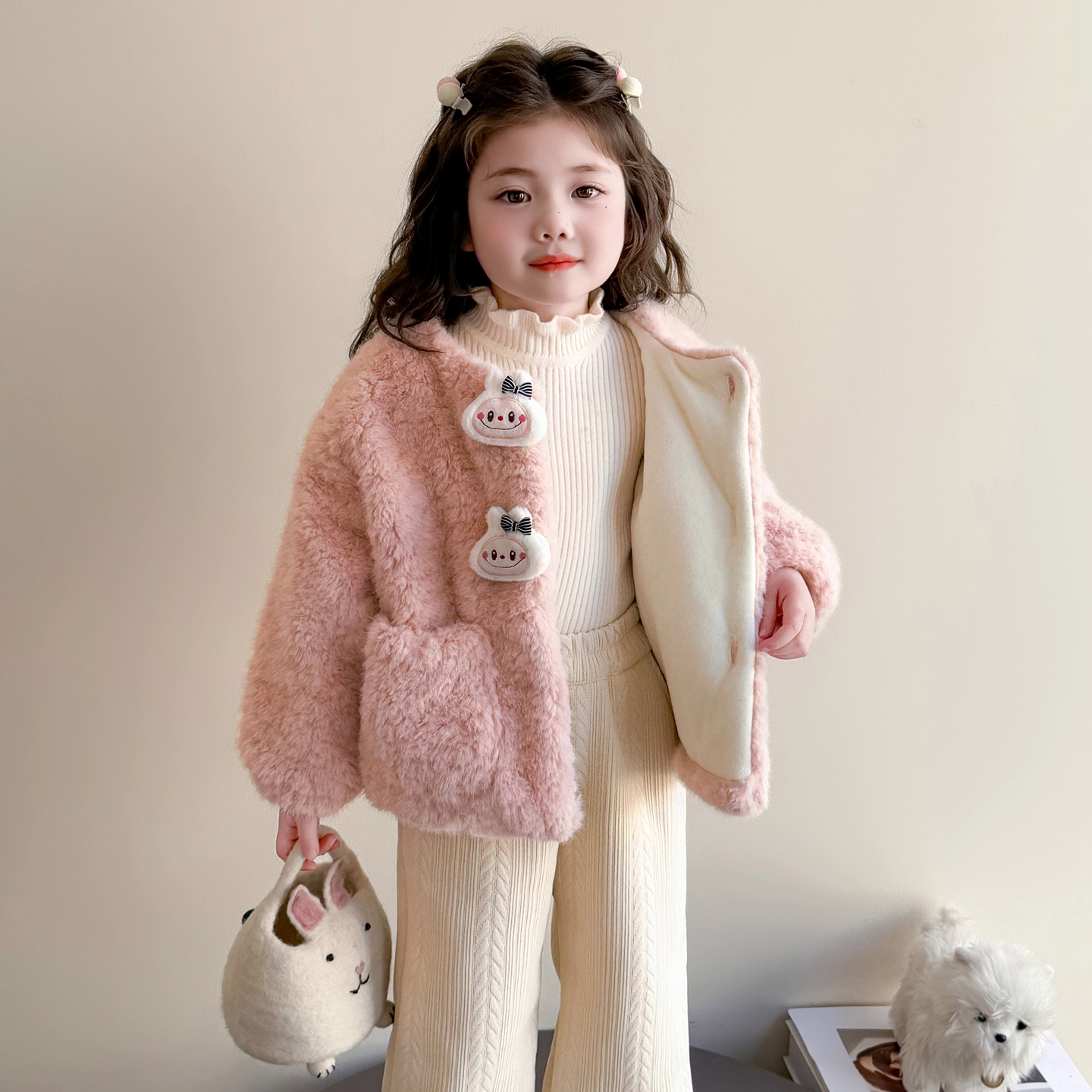 女童加绒加厚毛毛衣外套衣服时尚