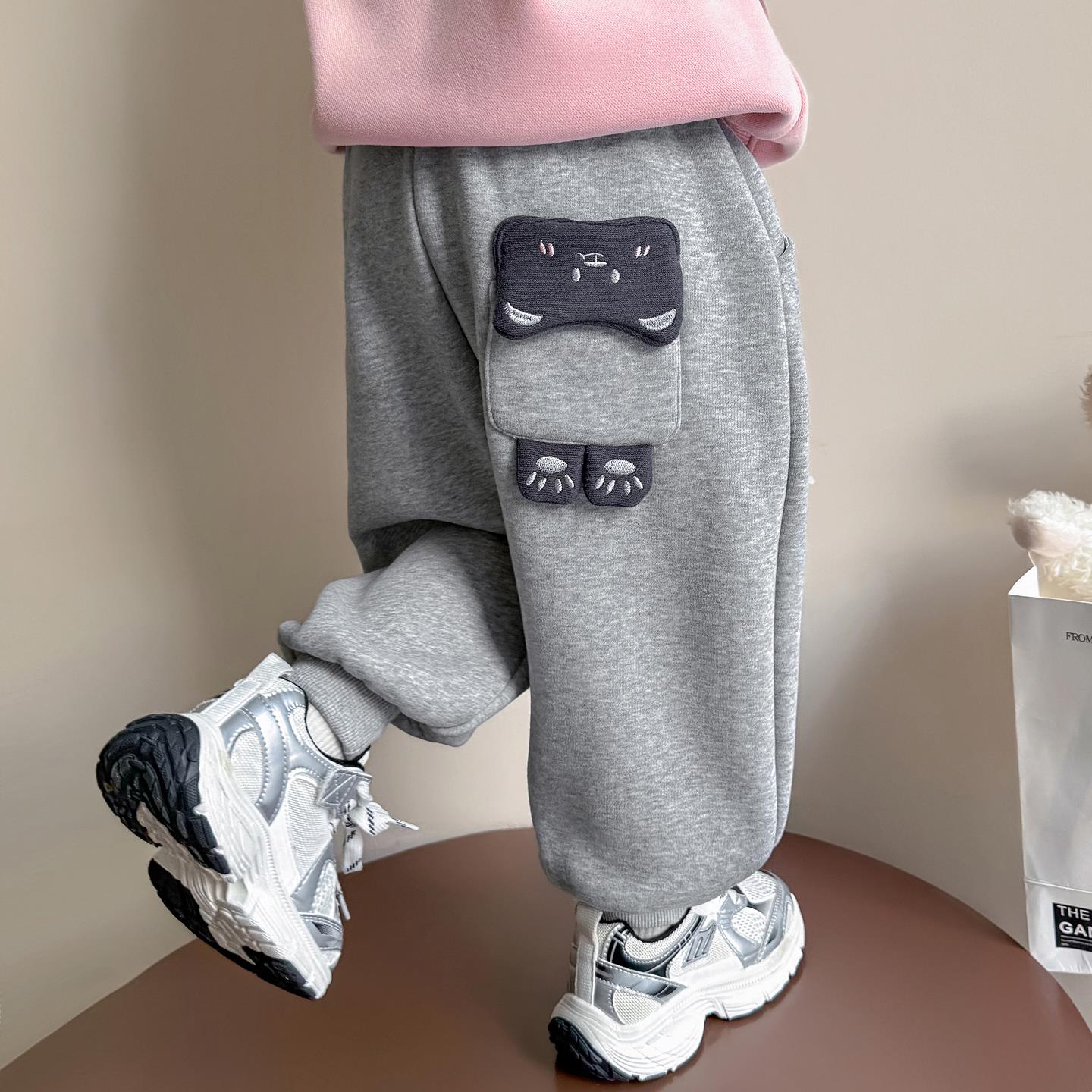 英国DHWA女童加绒裤子秋冬季女宝宝洋气一体绒运动裤儿童冬装卫裤