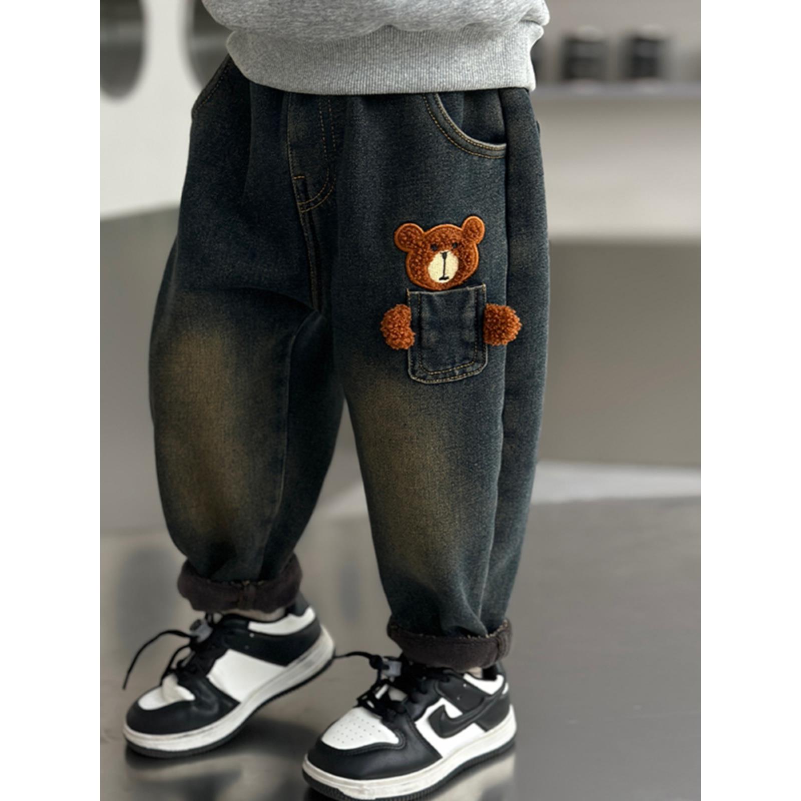 英国DHWA男童加绒牛仔裤秋冬款酷帅儿童加厚运动裤男宝韩范裤子潮