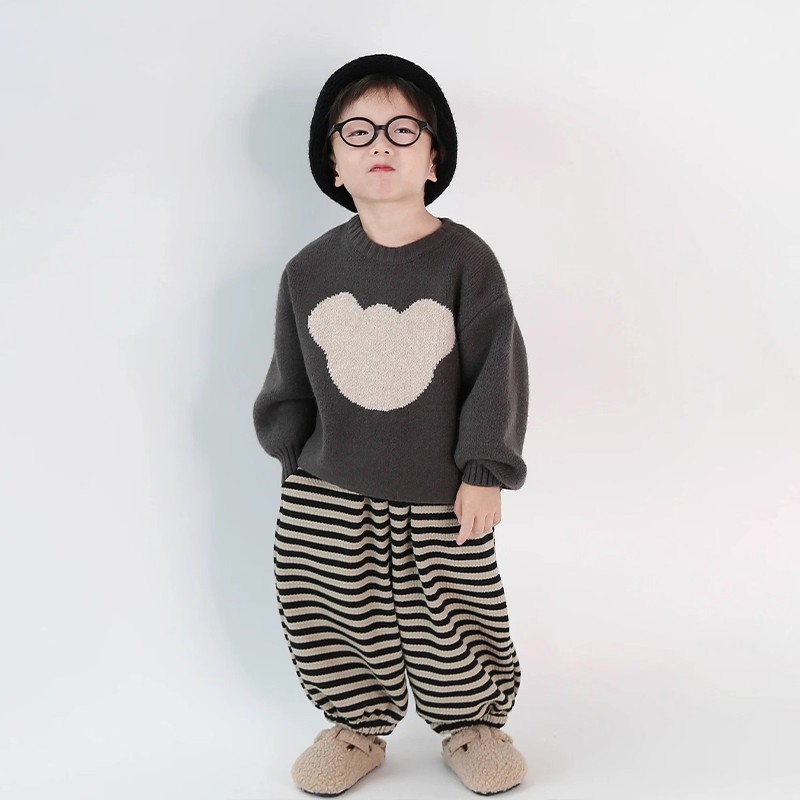 英国DHWA男童秋季套装儿童针织毛衣两件套男宝宝春秋休闲条纹裤子