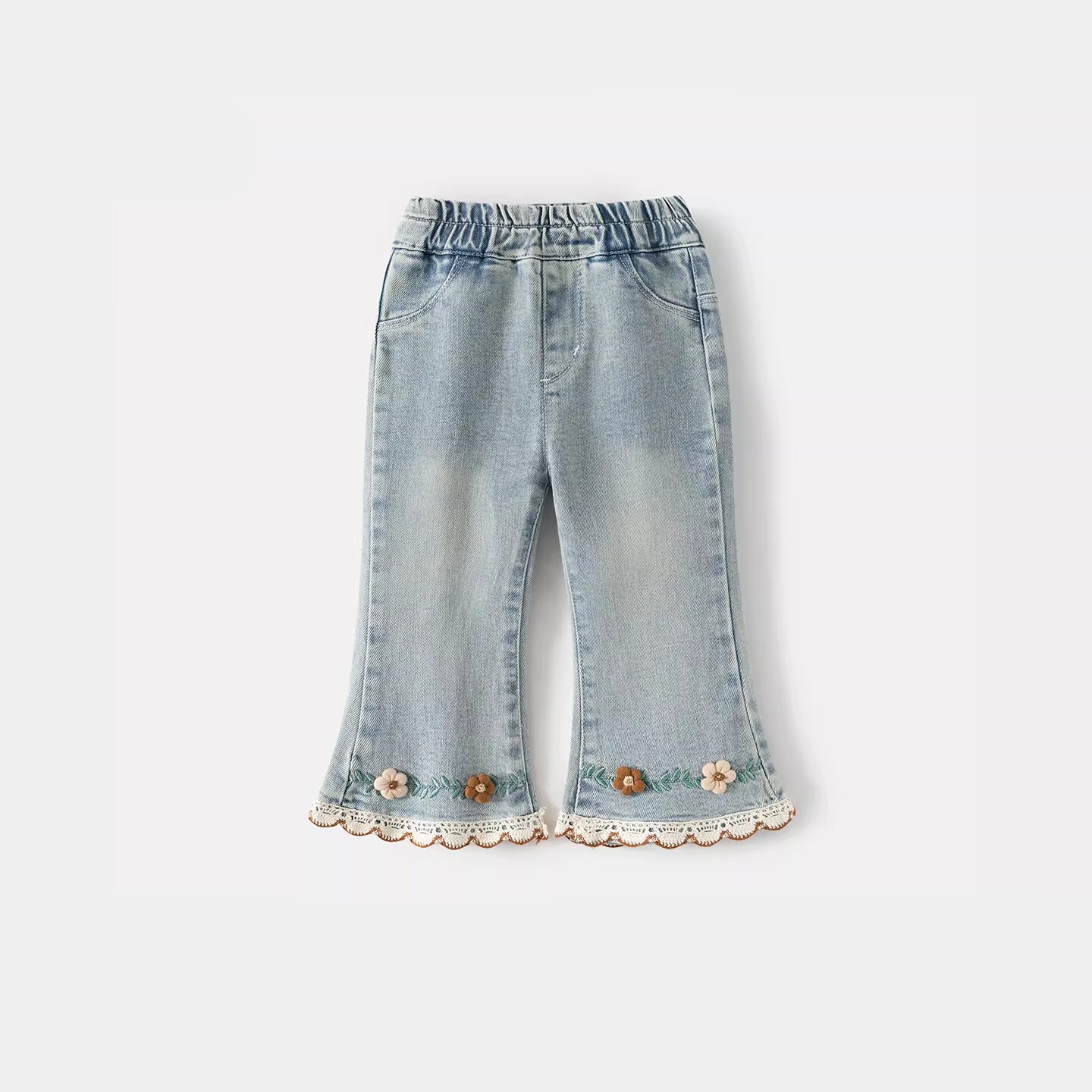 英国DHWA女童裤子春秋款宝宝公主休闲长裤夏装儿童牛仔喇叭裤春装