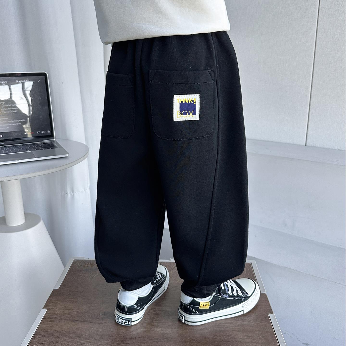 英国DHWA男童加绒裤子春秋冬款卫裤儿童运动裤宝宝男孩束脚长裤潮