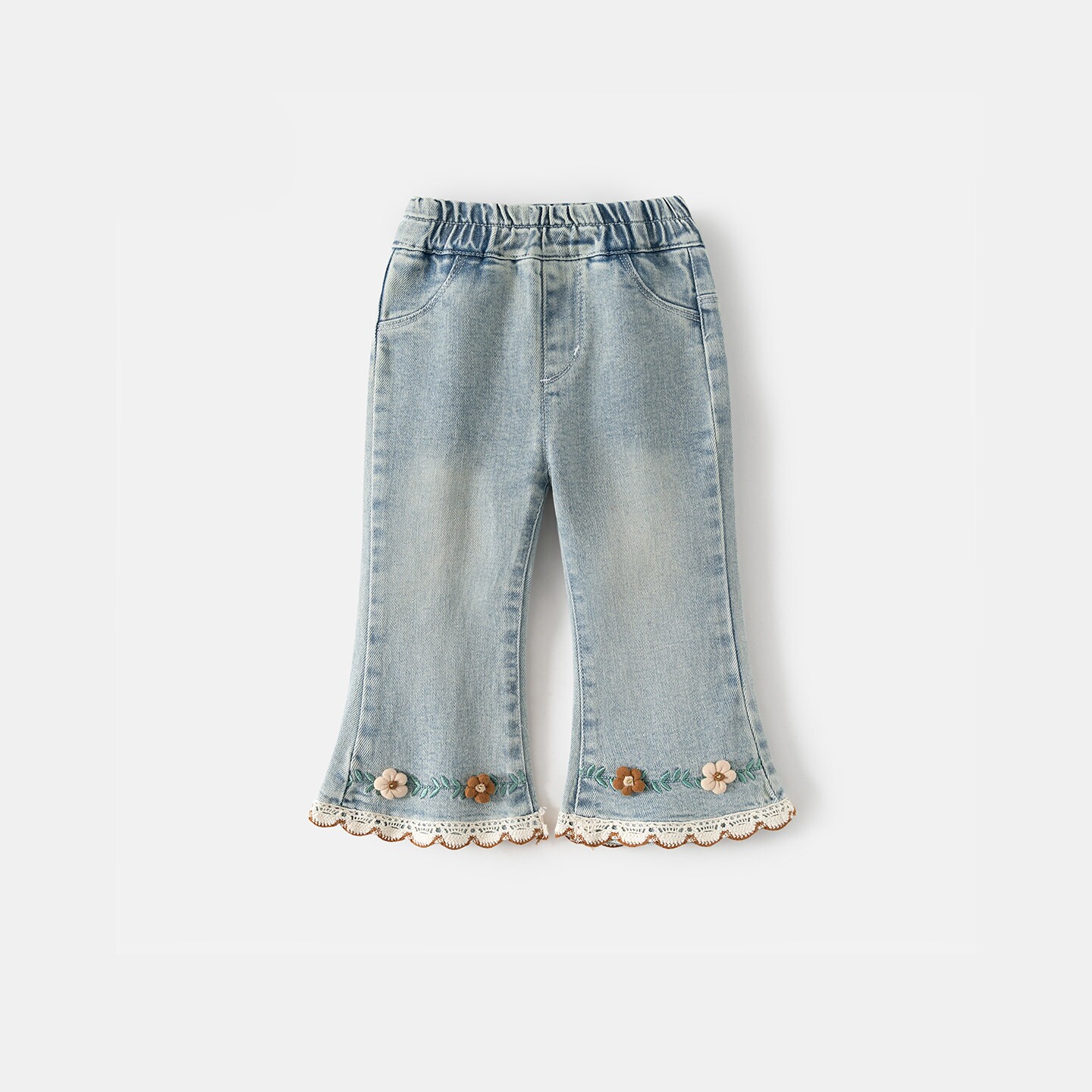 英国DHWA女童裤子春秋款宝宝公主休闲长裤儿童公主牛仔喇叭裤春装