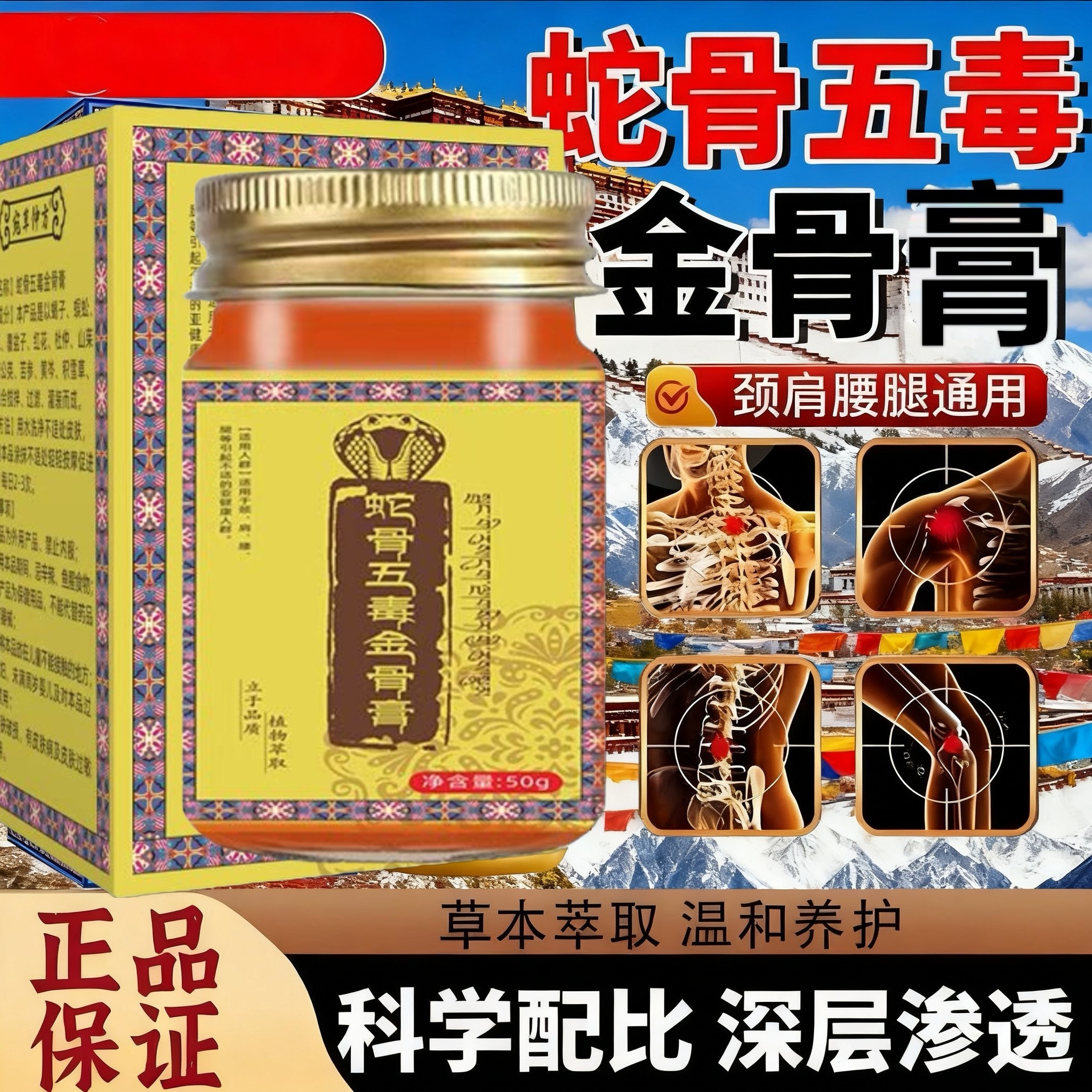 蛇骨五毒金骨膏50g/盒活络筋络油草本萃取温和不刺激全身可用正品