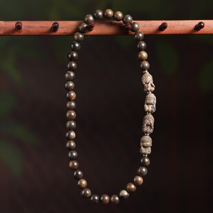 沉香木雕刻四不佛不说不听不看不想双圈手链手持手串文玩念佛珠