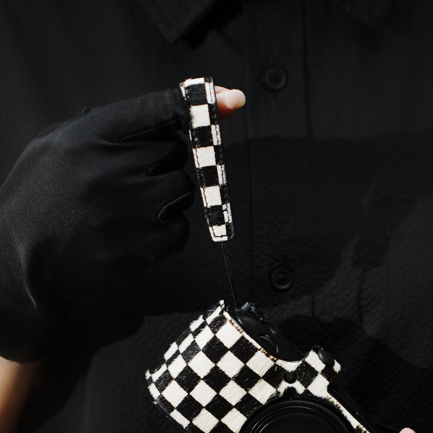 cam-in 马毛皮细绳指环带真皮相机手腕带适用理光GR4GR3GR3X 黑卡