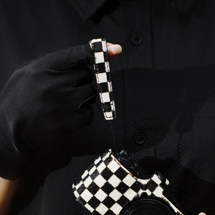 cam-in 马毛皮细绳指环带真皮相机手腕带适用理光GR4GR3GR3X 黑卡