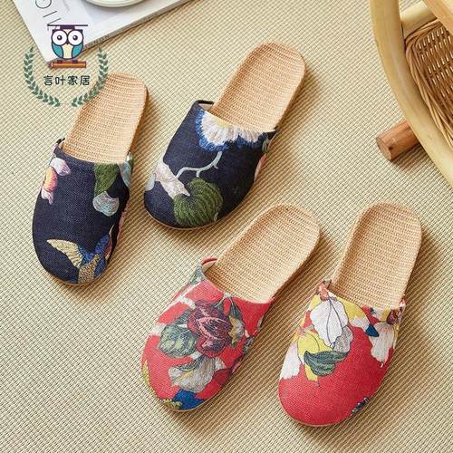 新款绣花亚麻男女包头夏季编织