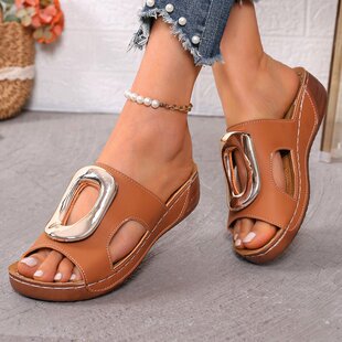 凉鞋拖大码拖鞋43坡跟厚底透气轻便一字拖鞋外穿百搭缝线凉拖女43