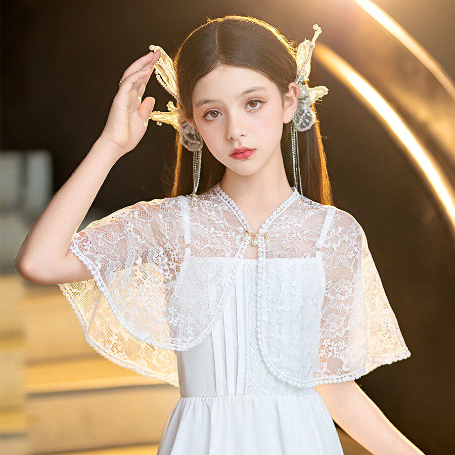 小女孩披肩女童夏款披风复古蕾丝古筝演出搭旗袍连衣裙遮疤痕外搭