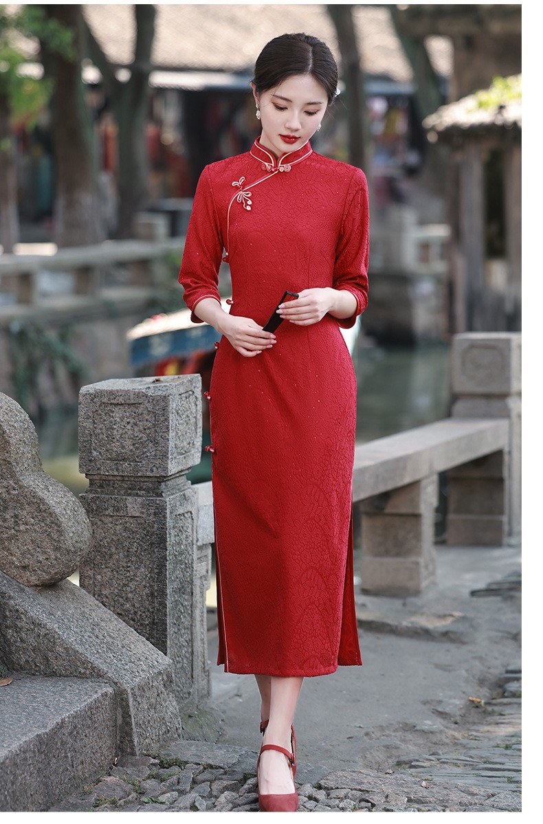 外嫁女回娘家服装春秋2024新款中国风礼服红色旗袍礼仪迎宾小姐服