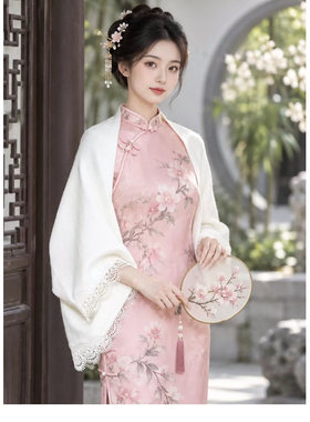 白色旗袍披肩2026新款开衫外套喜事婚宴专用百搭披风斗篷时尚洋气