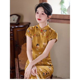 高考旗袍旗走向辉煌中考旗开得胜送考旗袍灰黄色年轻妈妈装连衣裙
