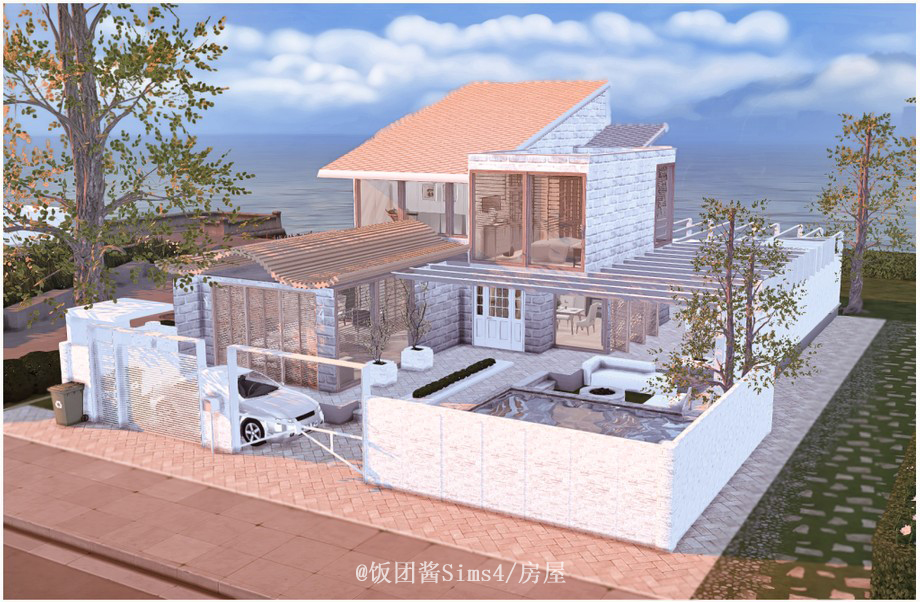 模拟人生4房屋38丨有CC房屋丨芬达海别墅30x20双层泳池别墅已装修