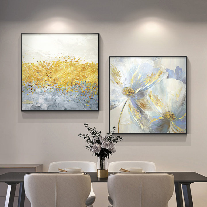 芬奇手绘艺术牡丹花油画双联组合装饰画客厅餐桌壁画美式花卉挂画图片