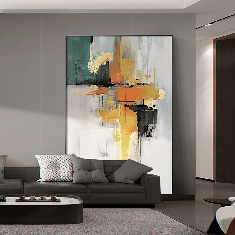 芬奇抽象艺术肌理感客厅装饰画大芬村油画现代简约创意鎏金落地画