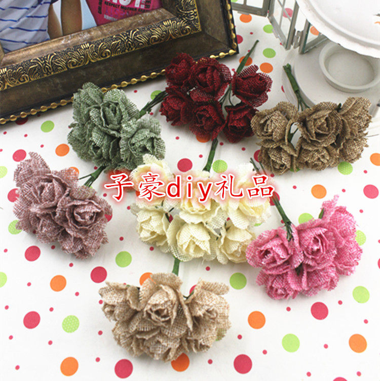 新款diy仿真花假花拍照道具花环头饰材料天然 麻料布花玫瑰