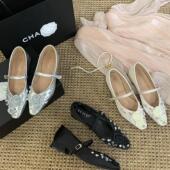 花朵方头百搭瓢一字风玛丽浅口女珍鞋 甜美水钻单鞋 气质时尚 扣带鞋